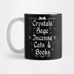 Crystals Sage Incense Cats and Books Mug